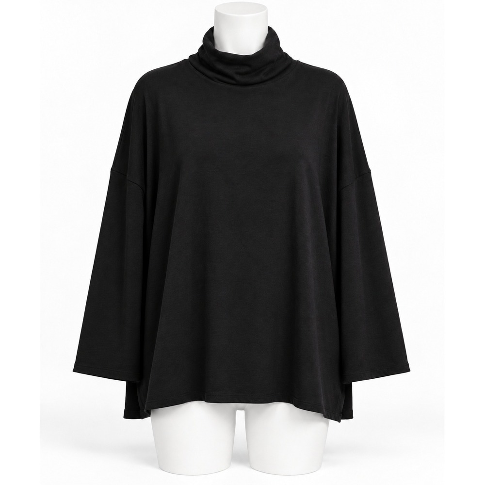Eileen Fisher 3X Black Tencel Organic Cotton Funnel Neck Tunic Top Plus Size